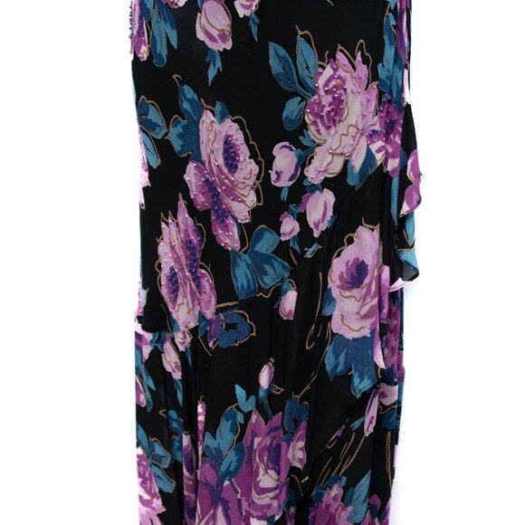 Eva Blue Y2K Maxi Dress 6 Beaded Floral Purple Faux Wrap Feminine Fairy Core - Picture 4 of 8